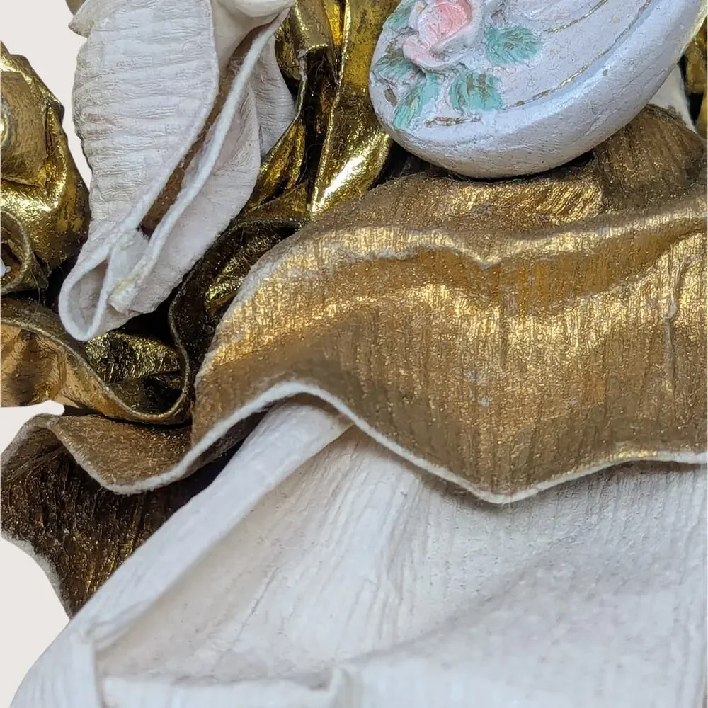 Vintage Gold Fabric Mache Angel Playing Lute Ornament